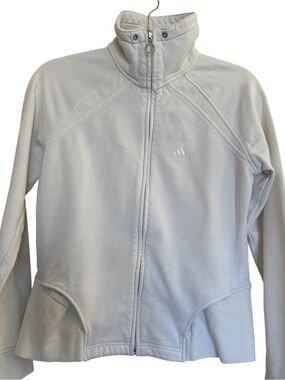 adidas White Full-Zip Sporty Jacket women’s M Pockets LS embroidered Logo